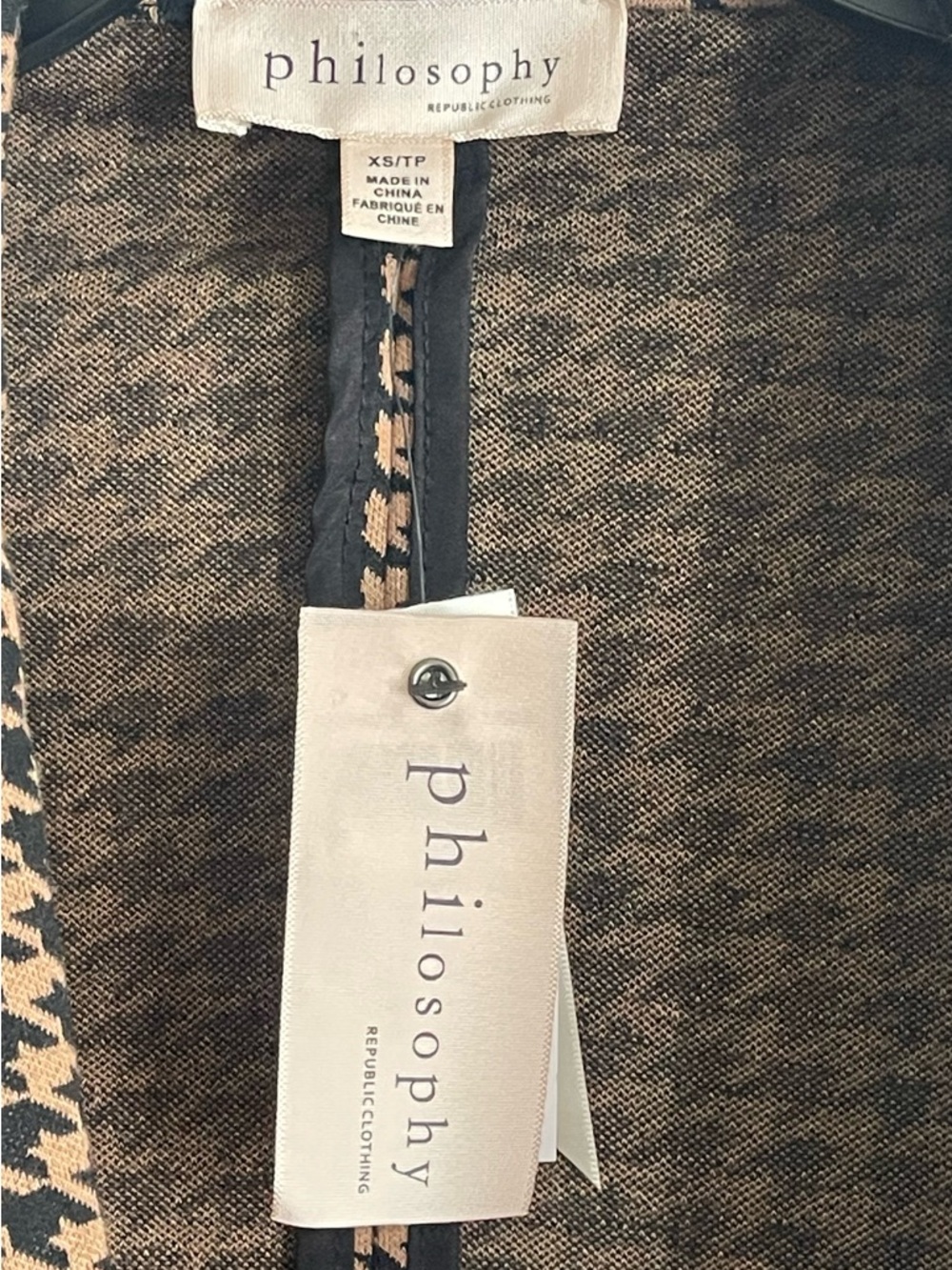 Philosophy Houndstooth Open Cardigan - Black & Camel - Picture 3 of 5